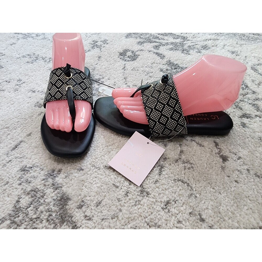 LC Lauren Conrad size 7 Wrenn Boho Geometric Print Thong Sandals Black
